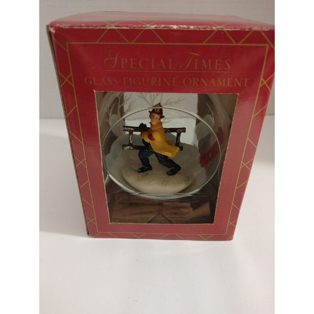 Special Times Glass Mini Figurine Firefighter Christmas Hand Painted Ornament A7